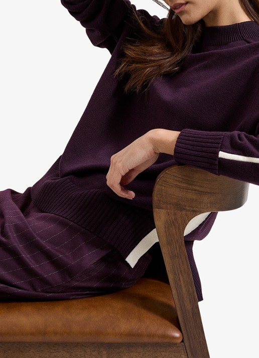 Phase Eight Hallie fijngebreide trui met gestreept detail - detail 5 aubergine