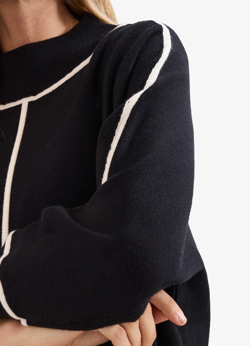 Phase Eight Hallie mini fijngebreide trui-jurk met gestreept detail - detail 5 zwart