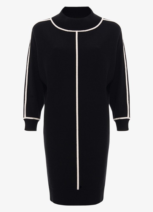 Phase Eight Hallie mini fijngebreide trui-jurk met gestreept detail - voorkant 2 zwart