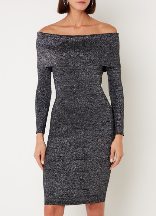 Phase Eight Heidi off shoulder fijngebreide mini jurk met lurex - detail 4 donkergrijs