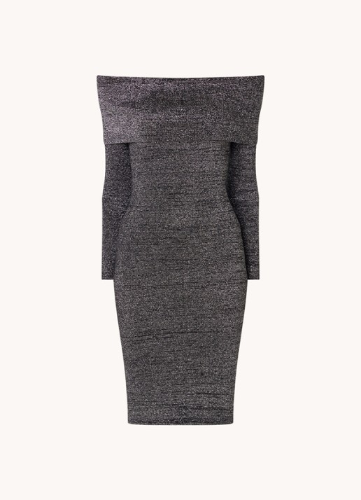 Phase Eight Heidi off shoulder fijngebreide mini jurk met lurex - voorkant donkergrijs