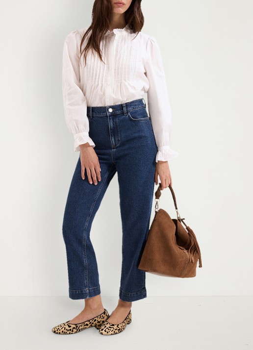 Phase Eight High waist cropped straight fit jeans met steekzakken - voorkant 8 denim