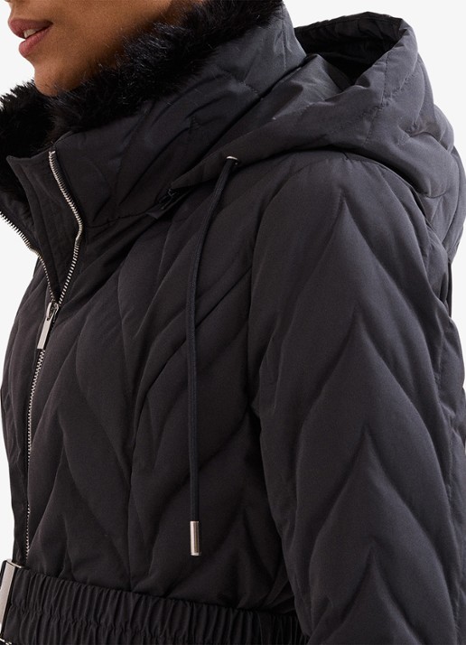Phase Eight Hollie puffer jas met capuchon met ceintuur - detail 3 antraciet