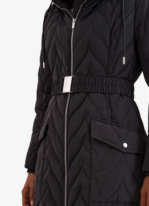 Phase Eight Hollie puffer jas met capuchon met ceintuur - detail 4 antraciet