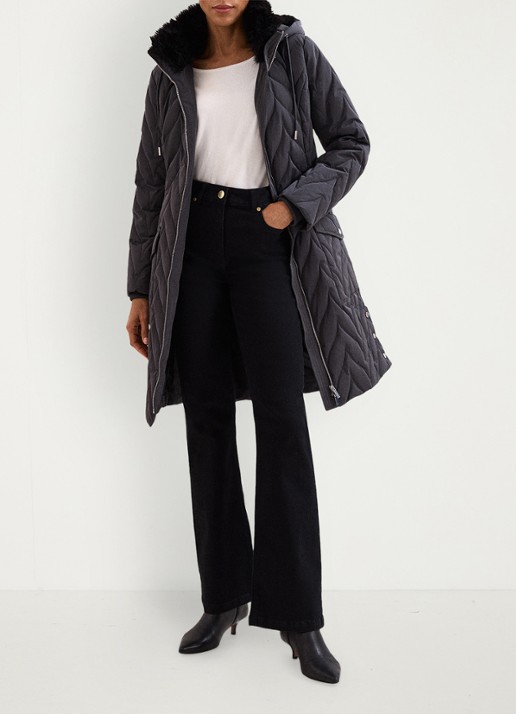 Phase Eight Hollie puffer jas met capuchon met ceintuur - voorkant 7 antraciet