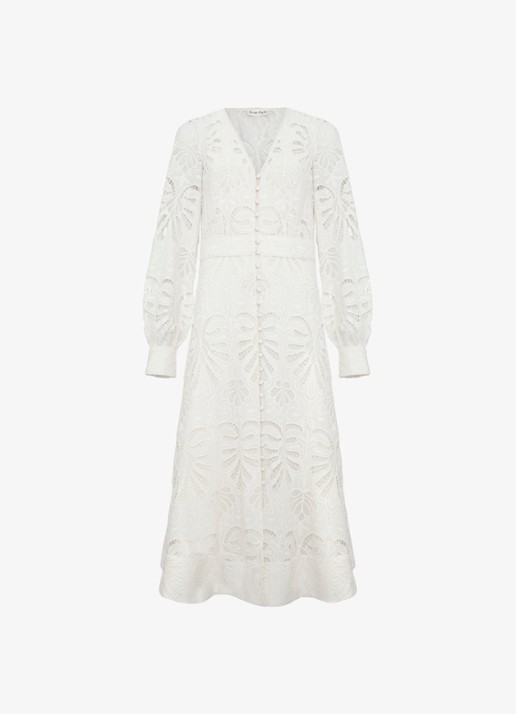 Phase Eight Inara midi jurk met borduring - voorkant 7 gebroken wit