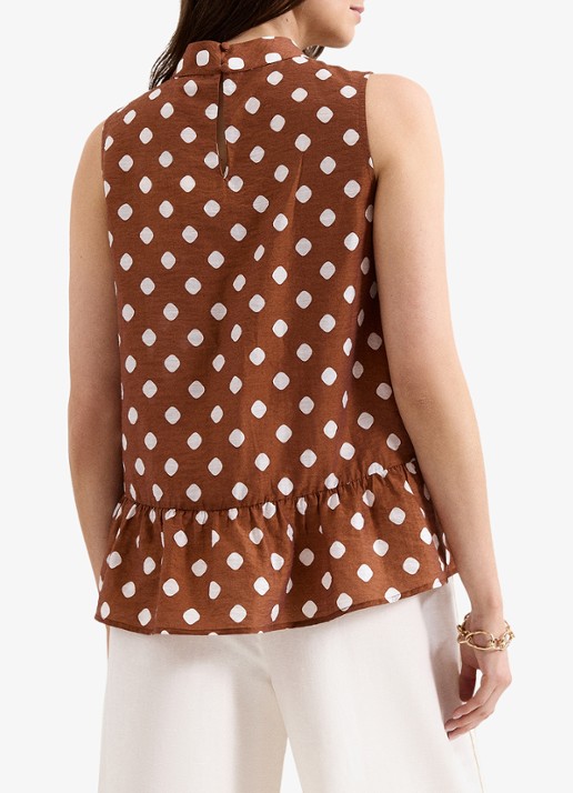 Phase Eight Indie blouse in linnenblend met stippenprint en plooien - achterkant 7 donkerbruin