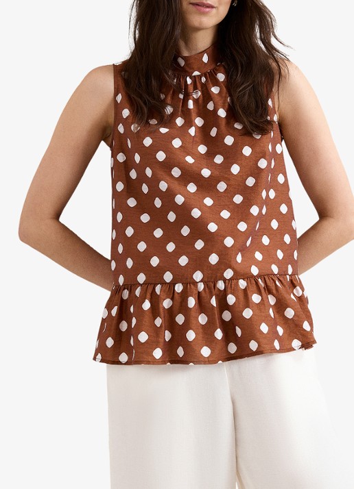 Phase Eight Indie blouse in linnenblend met stippenprint en plooien