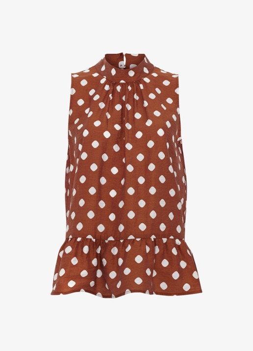 Phase Eight Indie blouse in linnenblend met stippenprint en plooien - voorkant 5 donkerbruin
