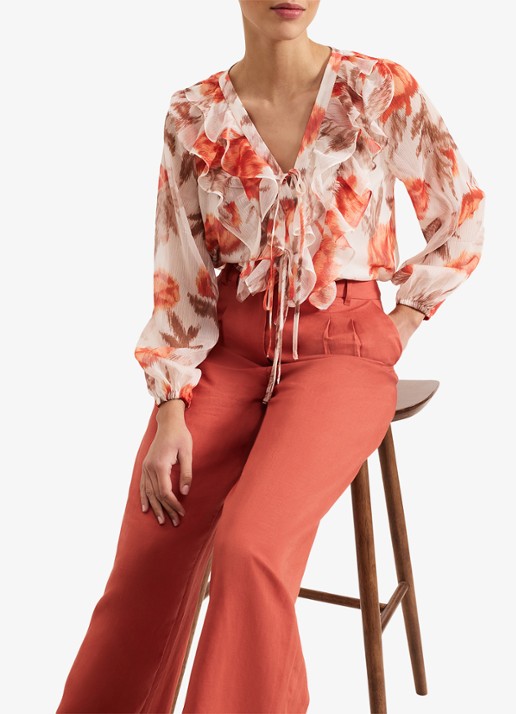 Phase Eight Ivana semi-transparante tuniek met volant - detail 6 orange