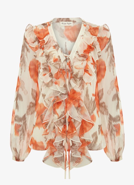 Phase Eight Ivana semi-transparante tuniek met volant - voorkant orange