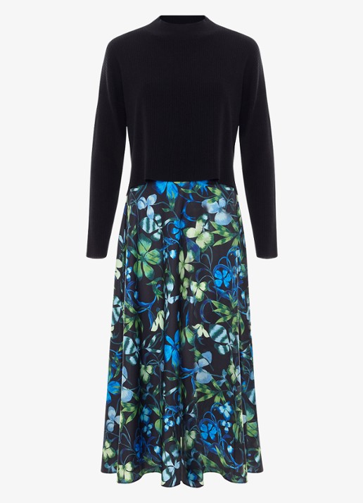 Phase Eight Izzy midi jurk met bloemenprint 2-delig - voorkant 6 donkerblauw