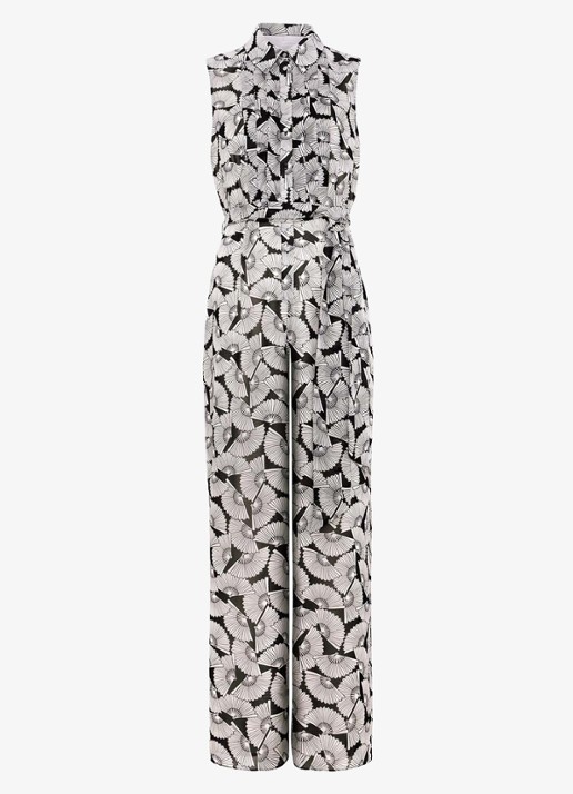 Phase Eight Janine wide fit jumpsuit met print en strikceintuur - voorkant gebroken wit