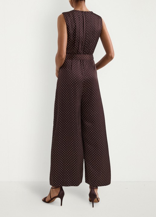 Phase Eight Janine wide fit jumpsuit met stippenprint - achterkant bruin
