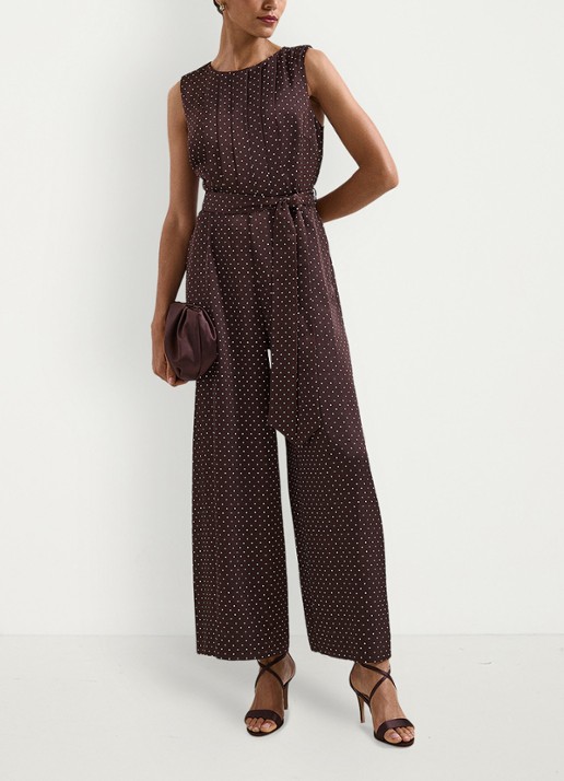 Phase Eight Janine wide fit jumpsuit met stippenprint - detail 6 bruin