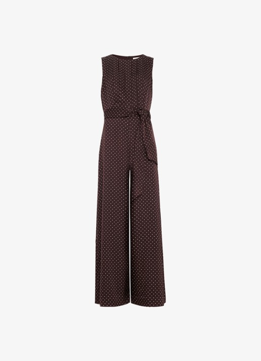 Phase Eight Janine wide fit jumpsuit met stippenprint - voorkant 2 bruin