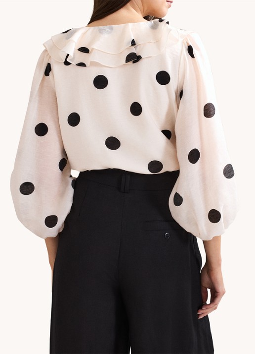 Phase Eight Jaqlyn blouse in linnenblend met stippenprint - achterkant 7 lichtroze