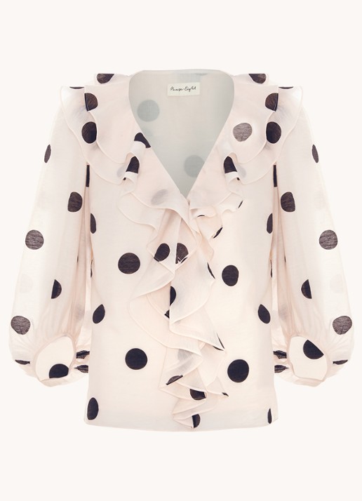Phase Eight Jaqlyn blouse in linnenblend met stippenprint - voorkant 5 lichtroze