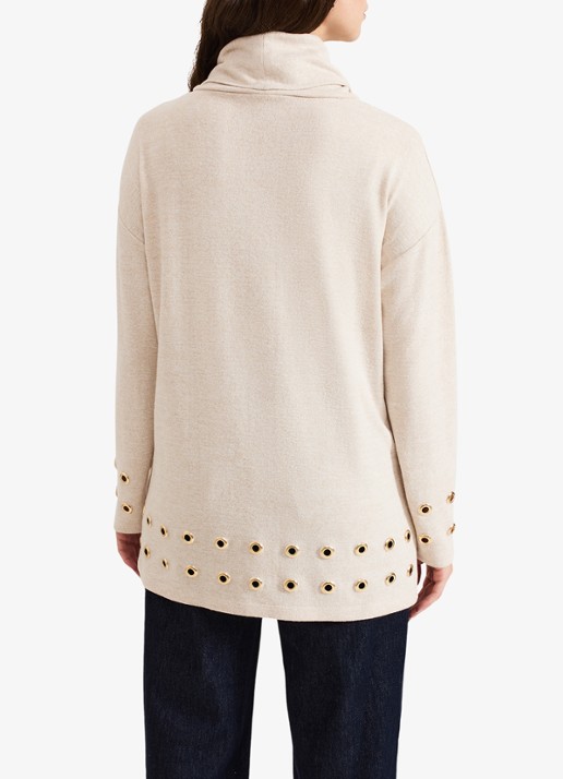 Phase Eight Jennie fijngebreide trui met opstaande kraag - achterkant beige