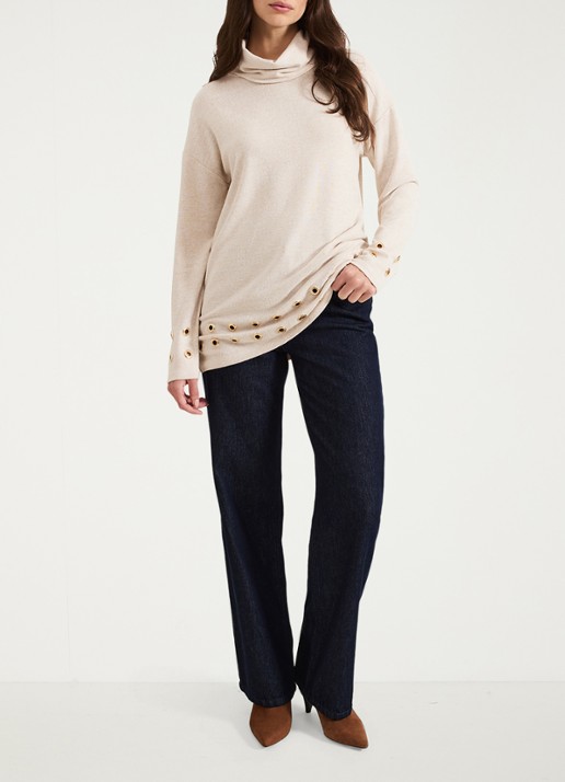 Phase Eight Jennie fijngebreide trui met opstaande kraag - voorkant 8 beige