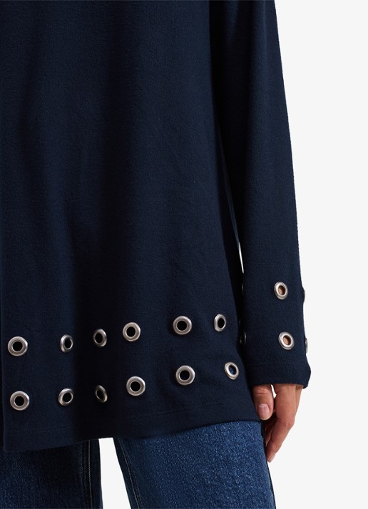 Phase Eight Jennie fijngebreide trui met opstaande kraag - detail 6 donkerblauw