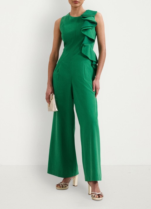 Phase Eight Jillian wide leg jumpsuit met gedrapeerd detail - voorkant 2 zeegroen