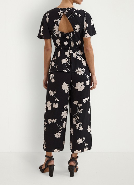 Phase Eight Jolie wide fit jumpsuit met bloemenprint en strikceintuur - achterkant 3 zwart