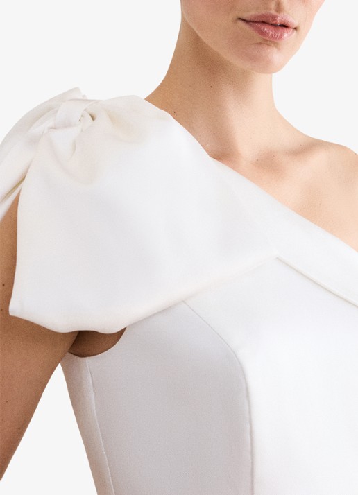 Phase Eight Josephine midi jurk met strikdetail - detail 2 gebroken wit