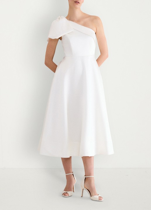 Phase Eight Josephine midi jurk met strikdetail - voorkant 8 gebroken wit