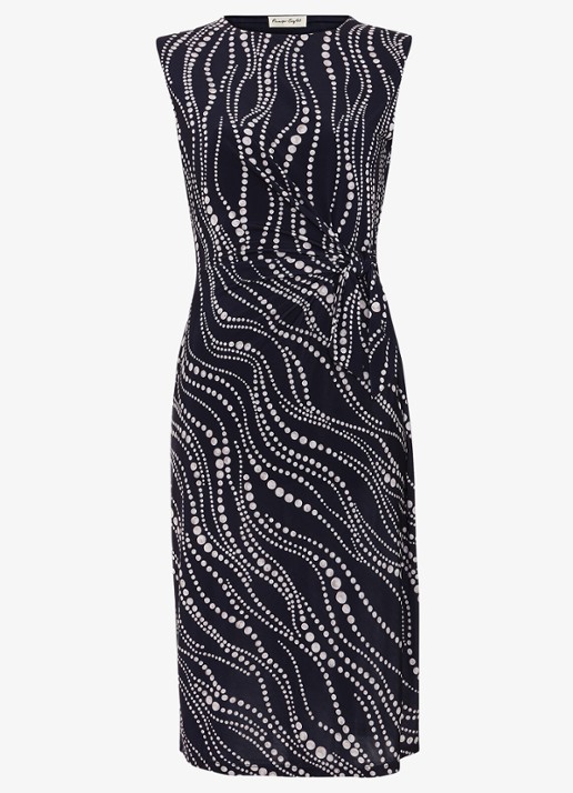 Phase Eight Josey midi jurk met stippenprint en plooidetail - voorkant 2 donkerblauw