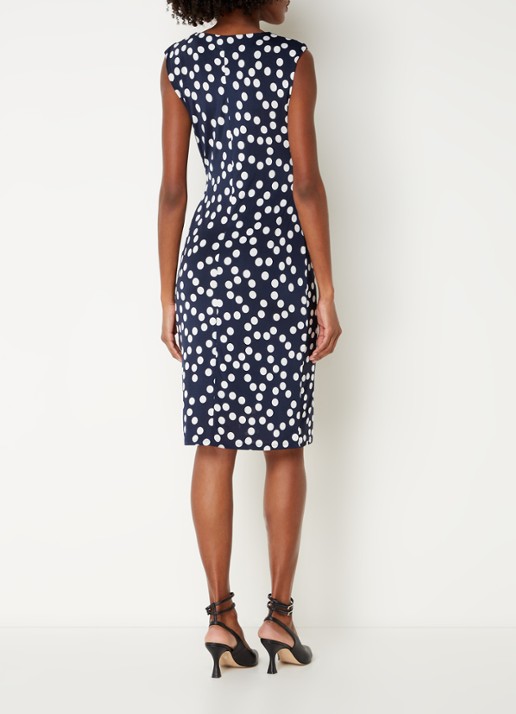 Phase Eight Josey mini kokerjurk met stippenprint en strikceintuur - achterkant 3 donkerblauw