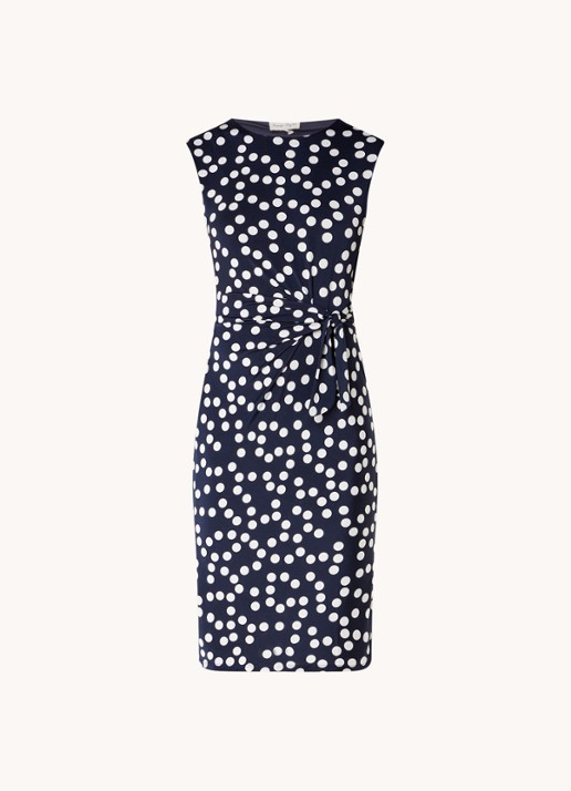 Phase Eight Josey mini kokerjurk met stippenprint en strikceintuur - voorkant 4 donkerblauw