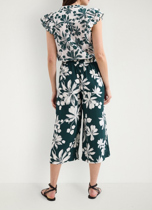 Phase Eight Josie high waist wide fit cropped pantalon met bloemenprint - achterkant groen