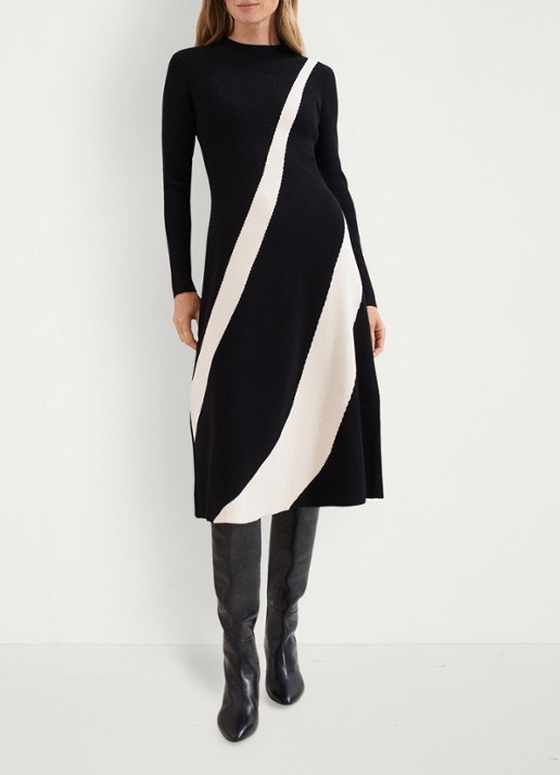 Phase Eight Julie midi jurk met gestreept detail - voorkant 8 zwart