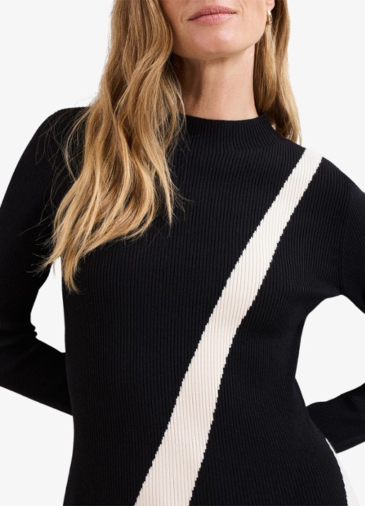 Phase Eight Julie ribgebreide midi jurk met print - detail 2 zwart