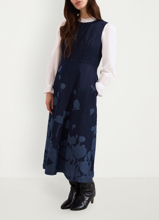 Phase Eight Juliette midi jurk met print en steekzakken - detail 7 denim