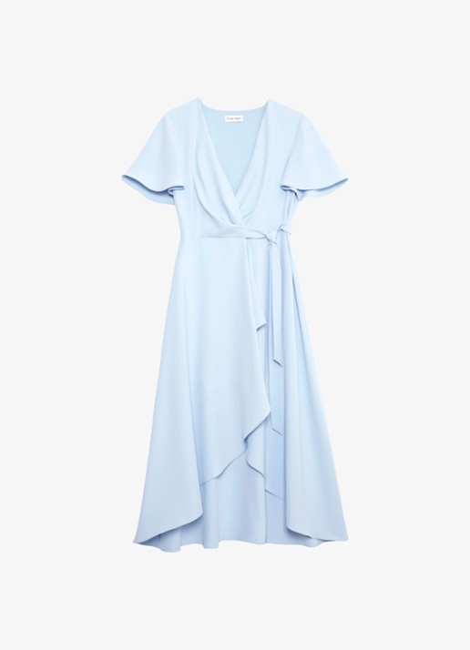 Phase Eight Julissa midi jurk met strikceintuur - voorkant 2 lichtblauw