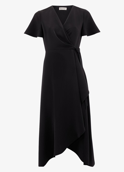 Phase Eight Julissa midi wikkeljurk met strikceintuur - voorkant 2 zwart