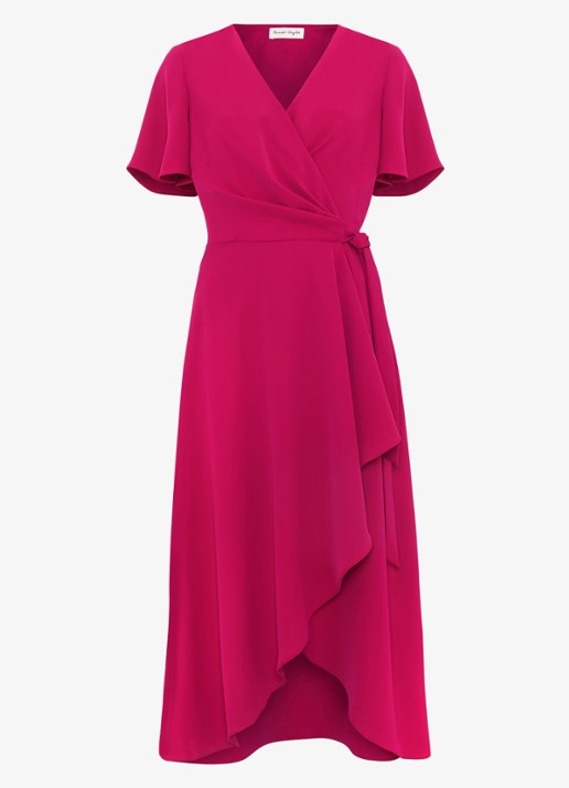 Phase Eight Julissa midi wikkeljurk met V-hals - voorkant 6 donkerroze