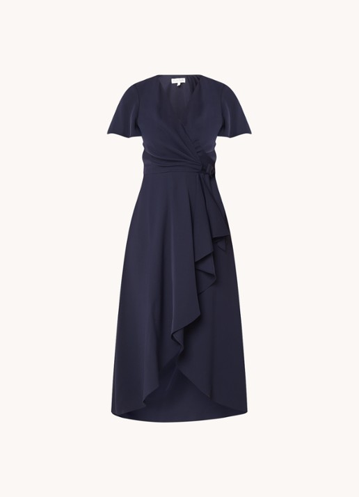 Phase Eight Julissa midi wikkeljurk met volant - voorkant 2 donkerblauw