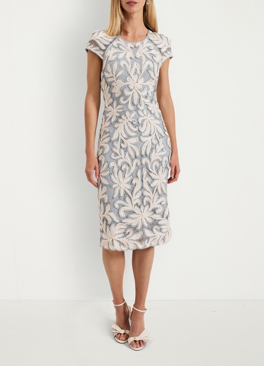Phase Eight Karima midi jurk met bloemenprint - voorkant 3 lichtblauw