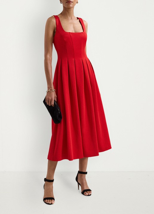 Phase Eight Katie midi jurk met plooien - voorkant 2 rood