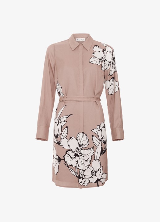 Phase Eight Kendra mini jurk met bloemenprint - voorkant donkerbeige
