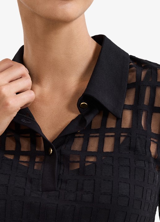 Phase Eight Kennedy semi-transparante blouse met polokraag - detail 4 zwart