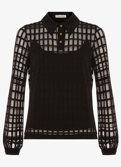Phase Eight Kennedy semi-transparante blouse met polokraag - voorkant 7 zwart