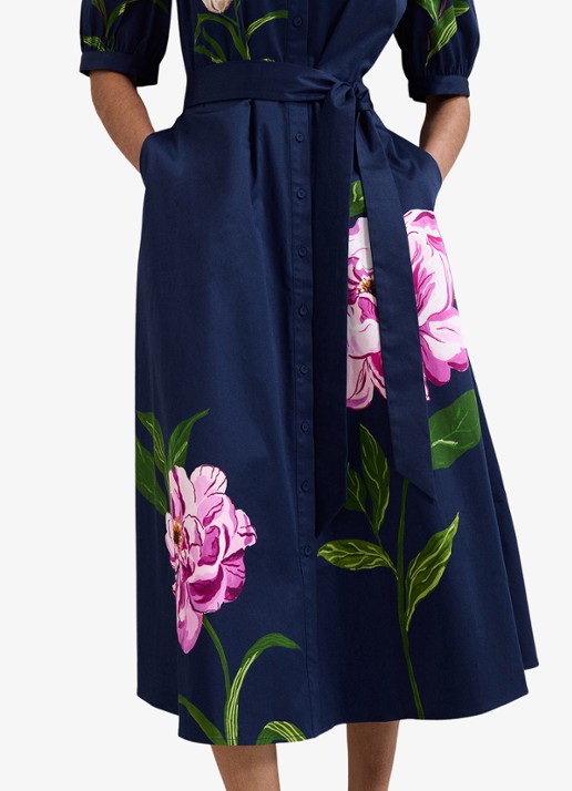 Phase Eight Kerrie midi jurk met bloemenprint en strikceintuur - detail 6 donkerblauw