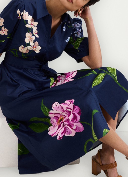 Phase Eight Kerrie midi jurk met bloemenprint en strikceintuur - detail 7 donkerblauw