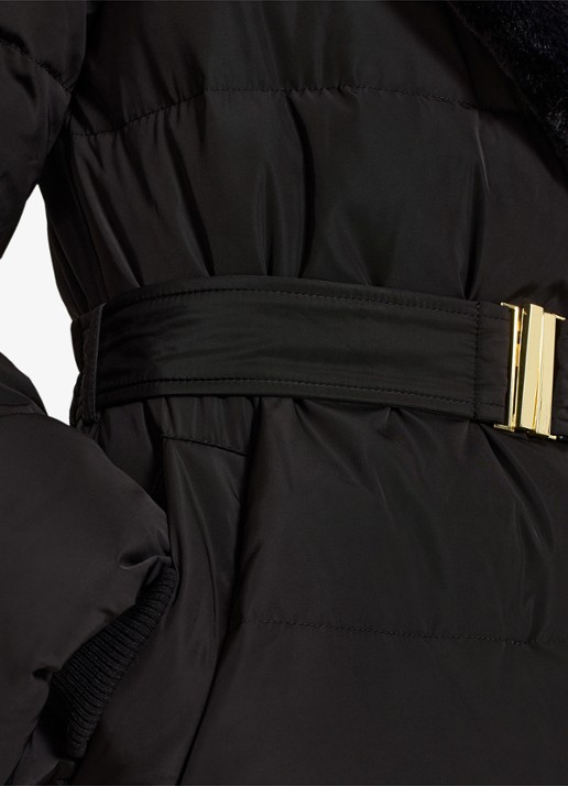 Phase Eight Kim gewatteerde jas met ceintuur en imitatiebont  - detail 5 zwart
