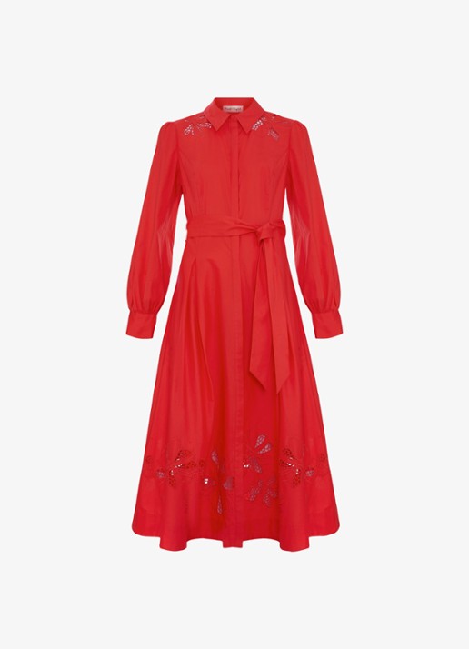 Phase Eight Kim midi jurk met geborduurd detail - voorkant rood