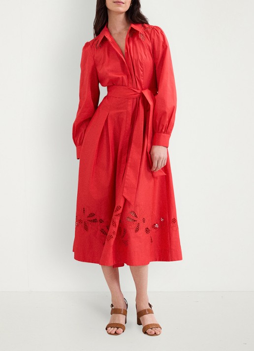 Phase Eight Kim midi jurk met geborduurd detail - voorkant 2 rood